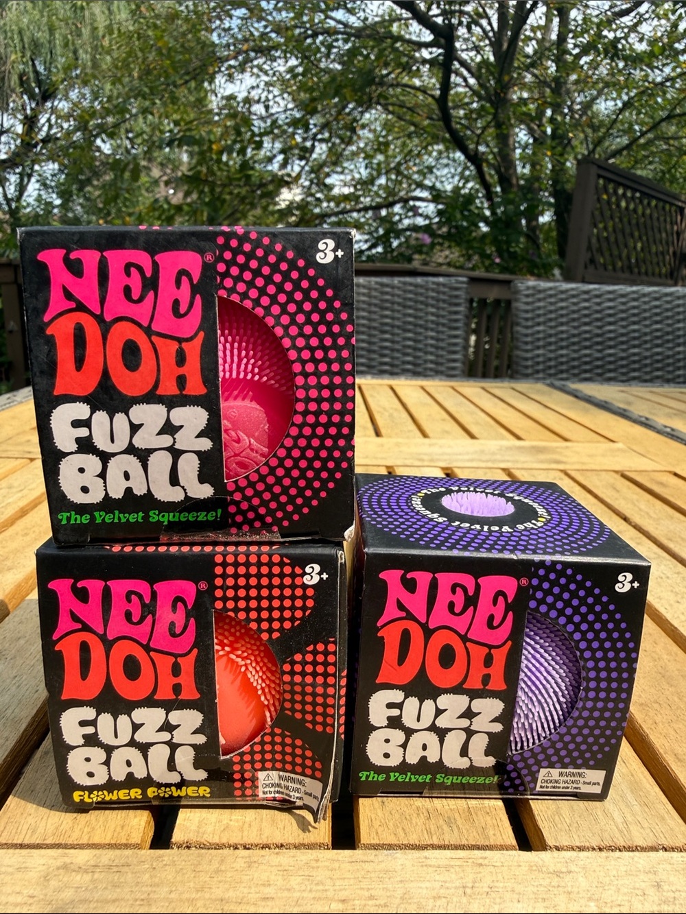 Nee Doh Fuzz Ball Stress Toy - Pink, Red, Purple lot of 3